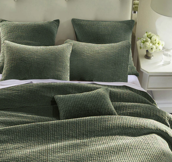 Stonewashed Cotton Quilted Velvet Quilt / Fern Green