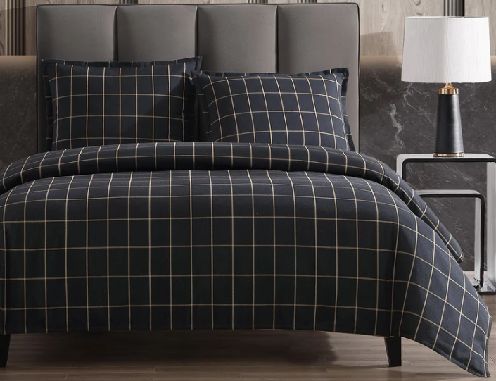 Windowpane Plaid DUVET Set / BLACK