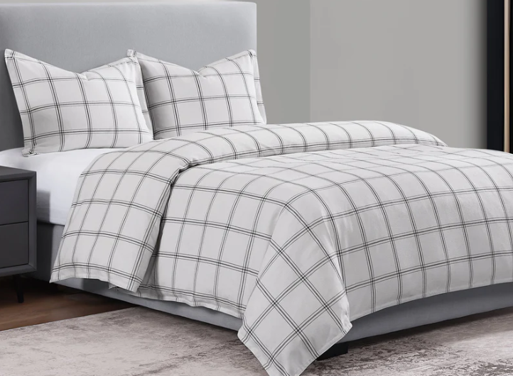 Windowpane Plaid DUVET Set / WHITE